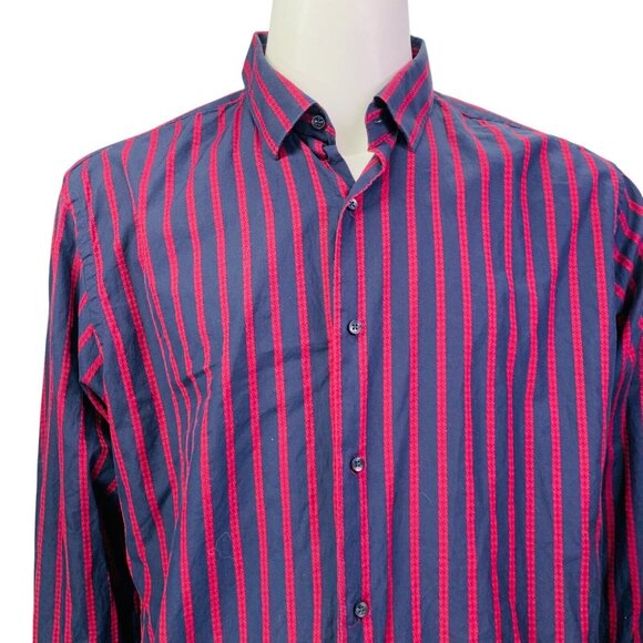 Visconti | Black Series Mens Shirt Navy Blue Red Stripe Dot Flip Cuff Size XXL - Picture 4 of 11